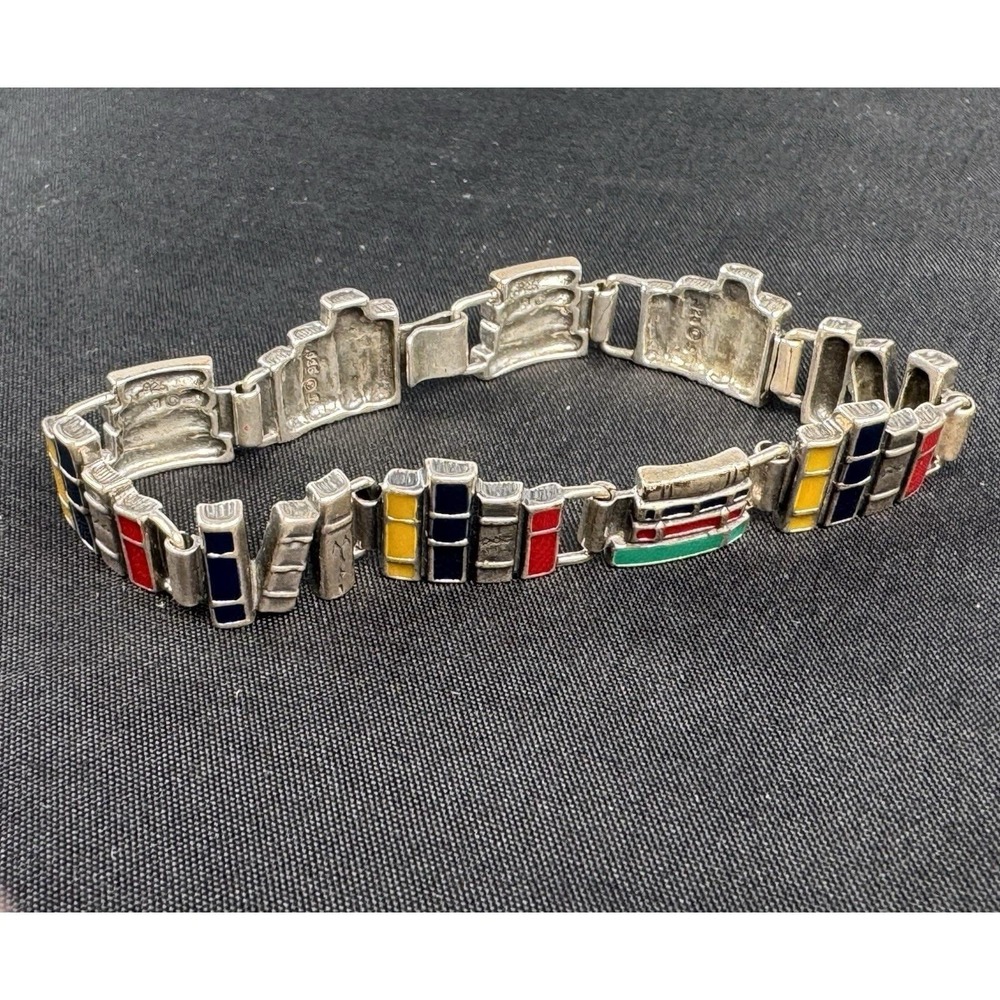 Shube Dakota West 925 Sterling Silver Enamel Books Librarian Bracelet 6 7/8"